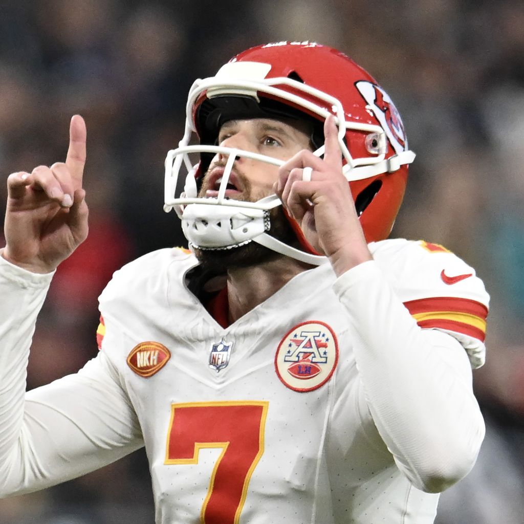 Harrison Butker bei einem Spiel gegen die Las Vegas Raiders, November 2023