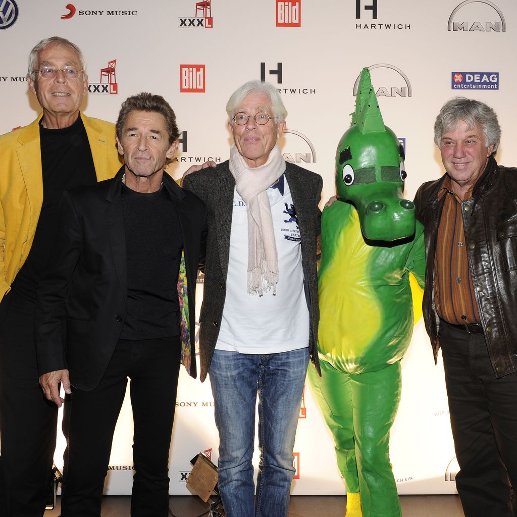 Helme Heine, Peter Maffay, Gregor Rottschalk, Tabaluga und Rolf Zuckowski, die "Tabaluga"-Schöpfer