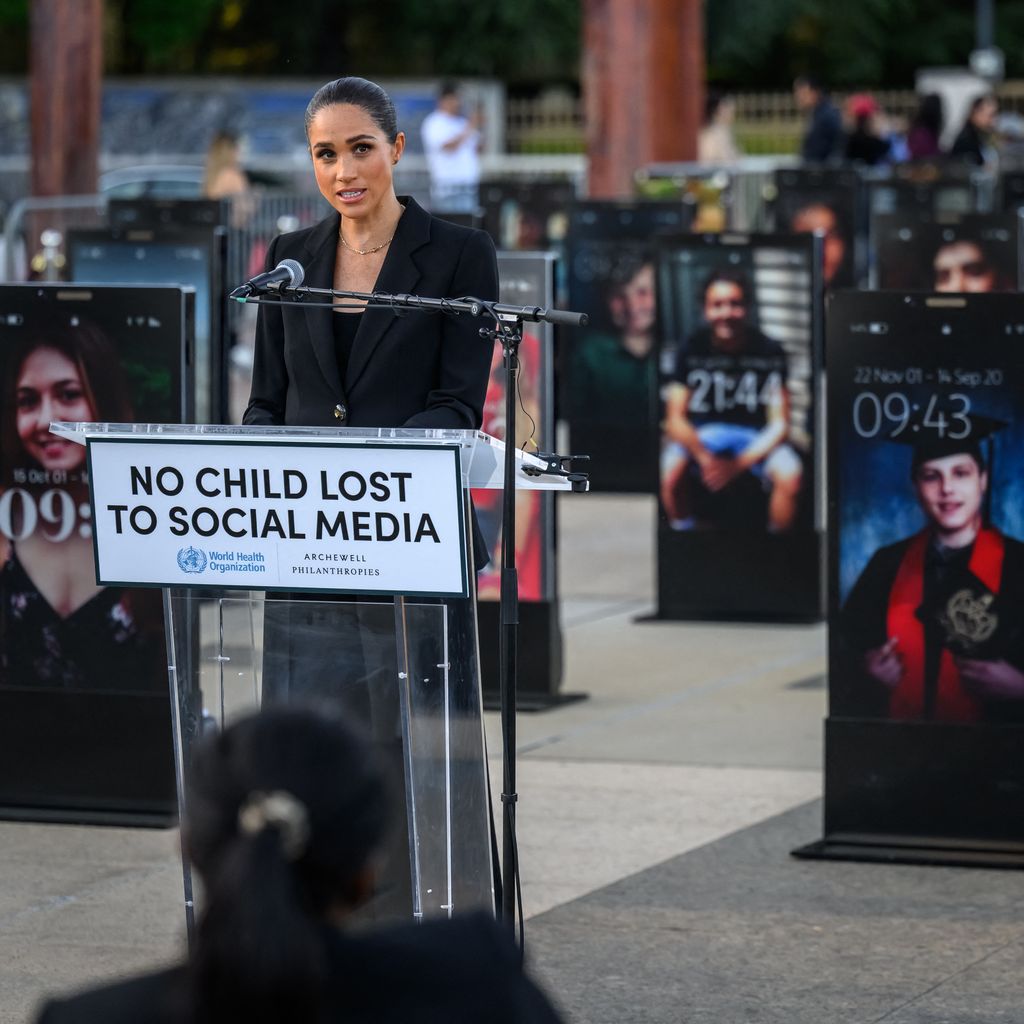 Herzogin Meghan spricht zur Eröffnung des "Lost Screen Memorial" in Genf vor der 79. Weltgesundheitsversammlung