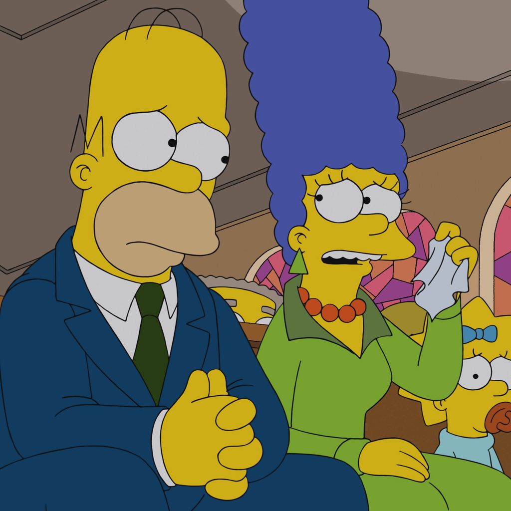 Homer, Marge, Maggie, Lisa und Bart Simpson in der Episode "Four Regrettings and a Funeral"