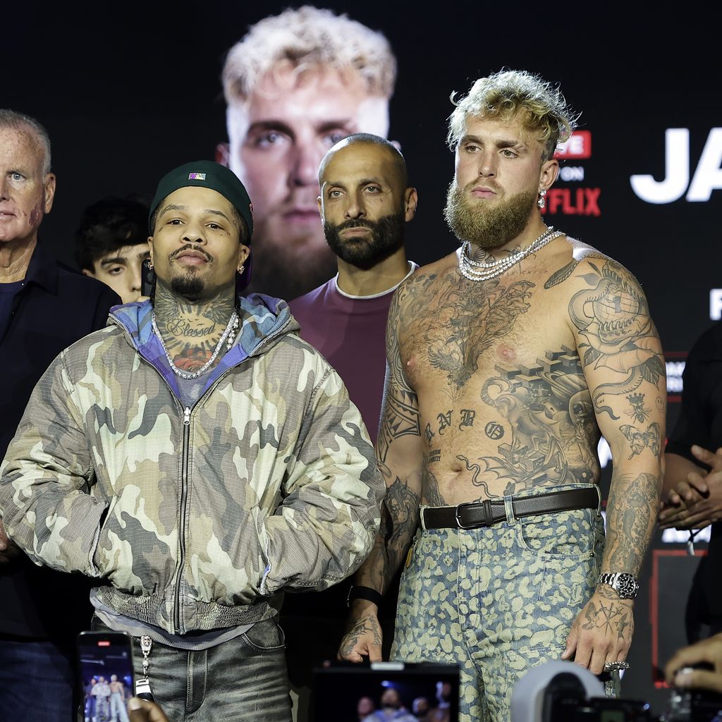 Jake Paul und Gervonta "Tank" Davis bei einer Pressekonferenz im Palladium Times Square in New York City, September 2025