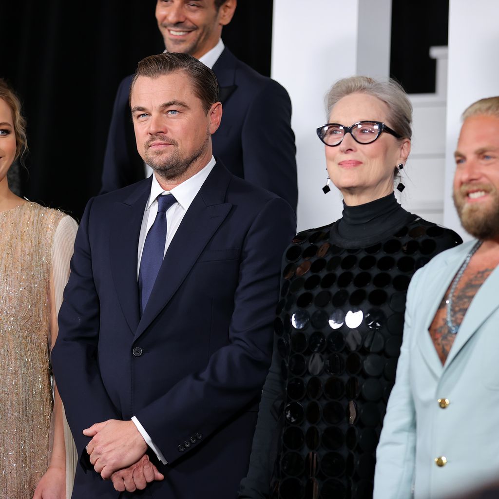 Jennifer Lawrence, Leonardo DiCaprio, Meryl Streep und Jonah Hill bei einer Premiere