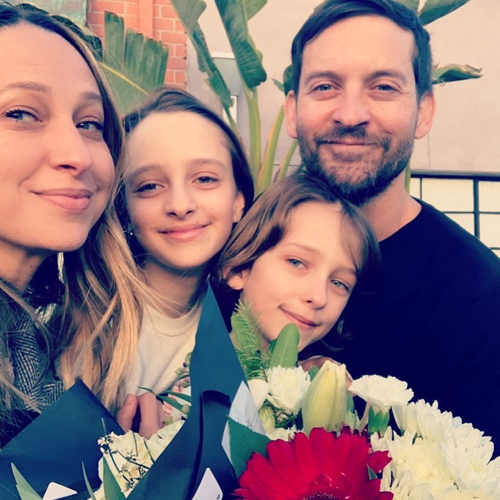Tobey Maguire (r.) mit seiner Frau Jennifer Meyer und den gemeinsamen Kindern Ruby und Otis, 2021