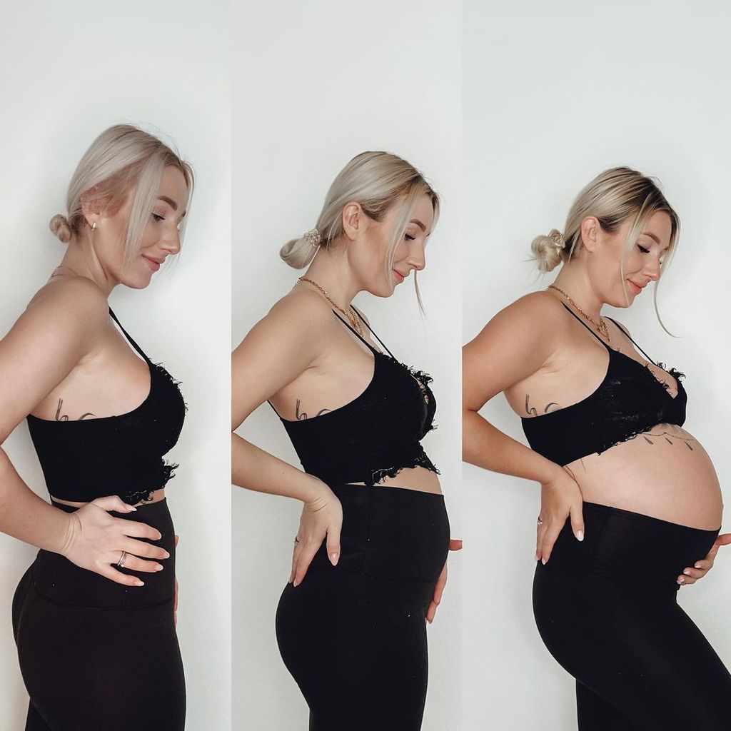 Jessica Schröder in der achten, 18. und 38. Schwangerwoche