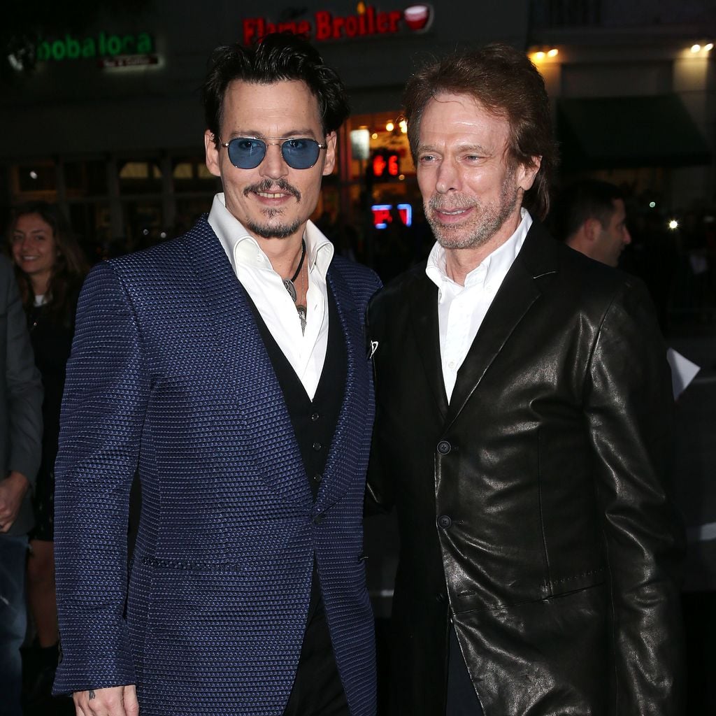 Johnny Depp und Jerry Bruckheimer bei der Premiere von "Transcendence" in Westwood, 2014