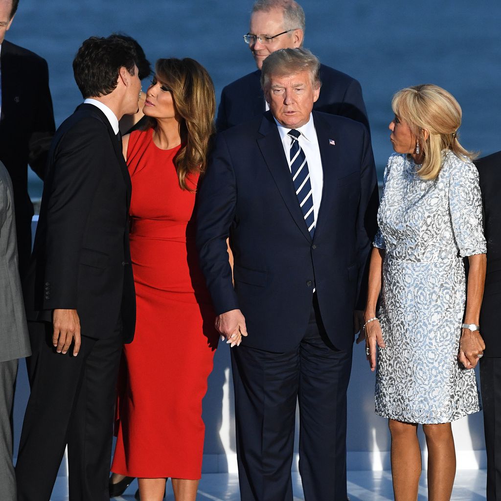 Justin Trudea, Melania Trump, Donald Trump und Brigitte Macron beim G7-Gipfel
