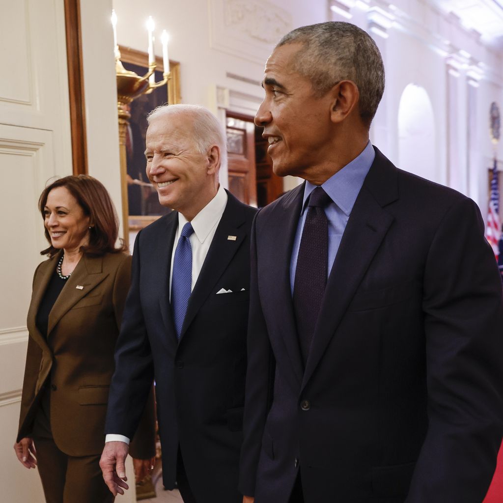 Kamala Harris, Joe Biden und Barack Obama, April 2022