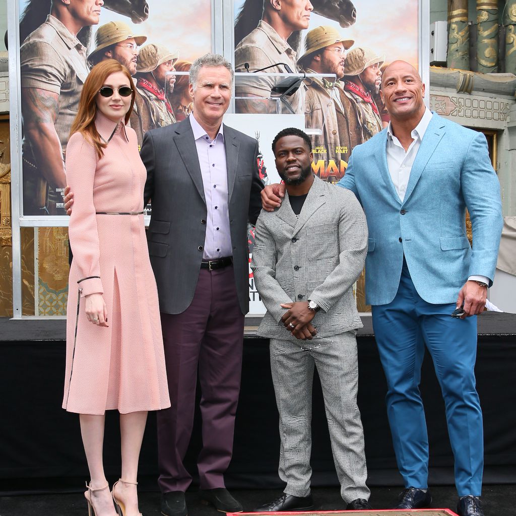 Karen Gillan, Will Ferrell, Kevin Hart und Dwayne Johnson im Dezember 2019