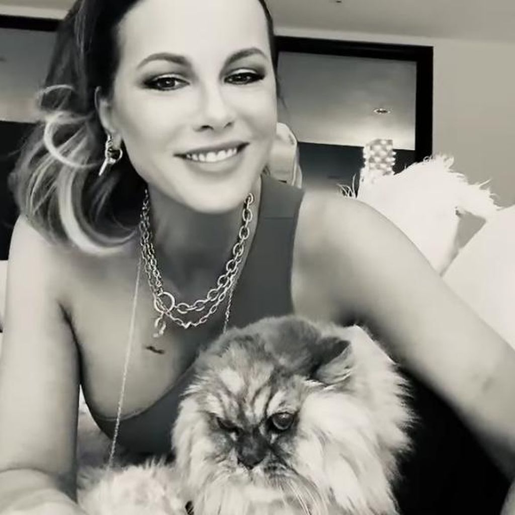 Kate Beckinsale, Schauspielerin, und ihre Katze Clive