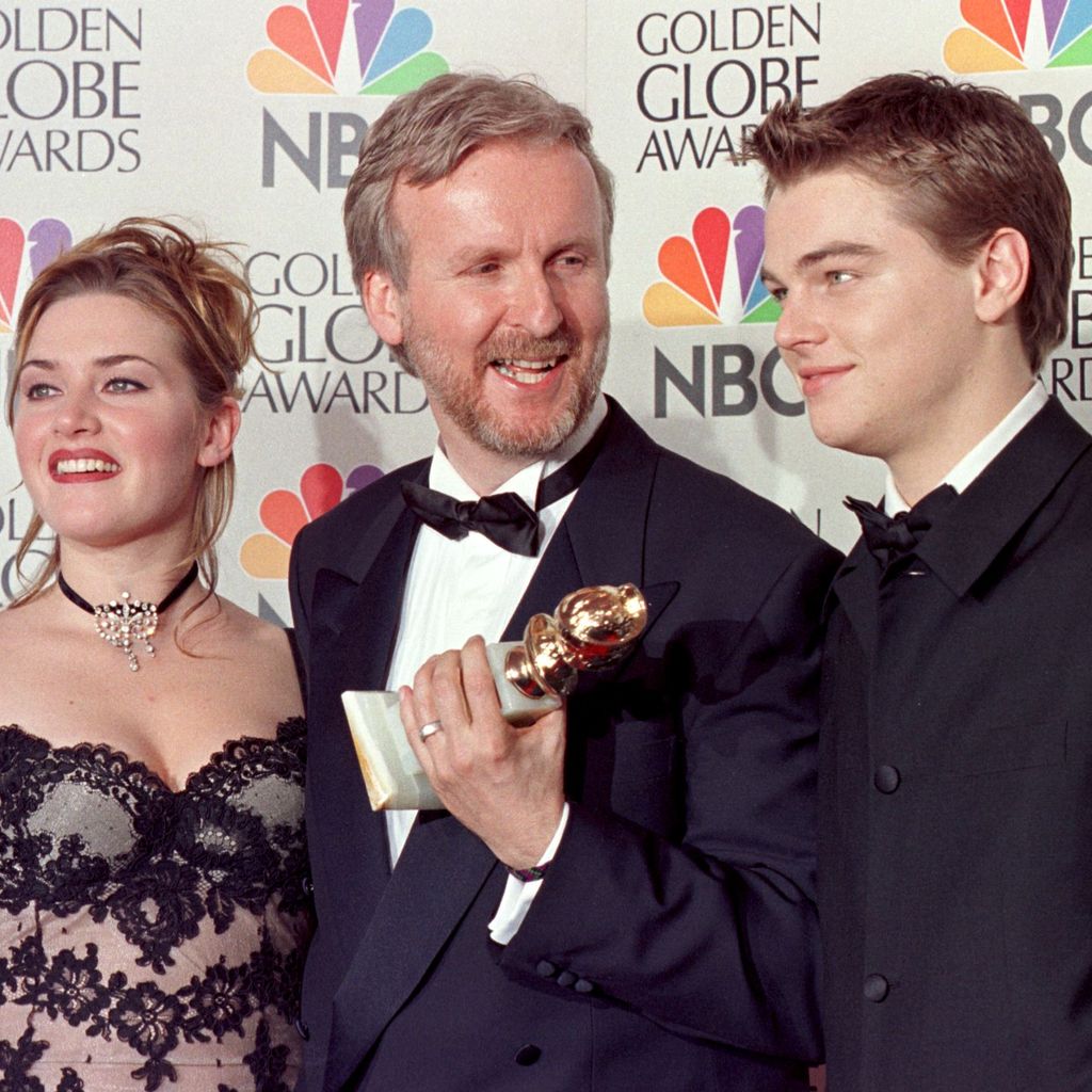 Kate Winslet, James Cameron und Leonardo DiCaprio bei den Golden Globes 1998