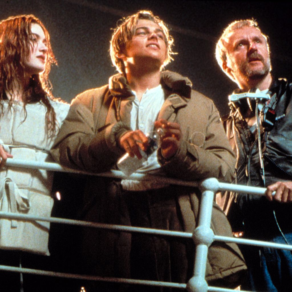 Kate Winslet, Leonardo DiCaprio und James Cameron am Set von "Titanic"