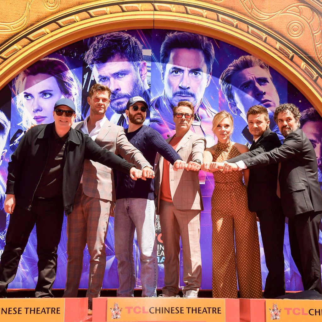 Kevin Feige, Chris Hemsworth, Chris Evans, Robert Downey Jr. u.a. in L.A im April 2019