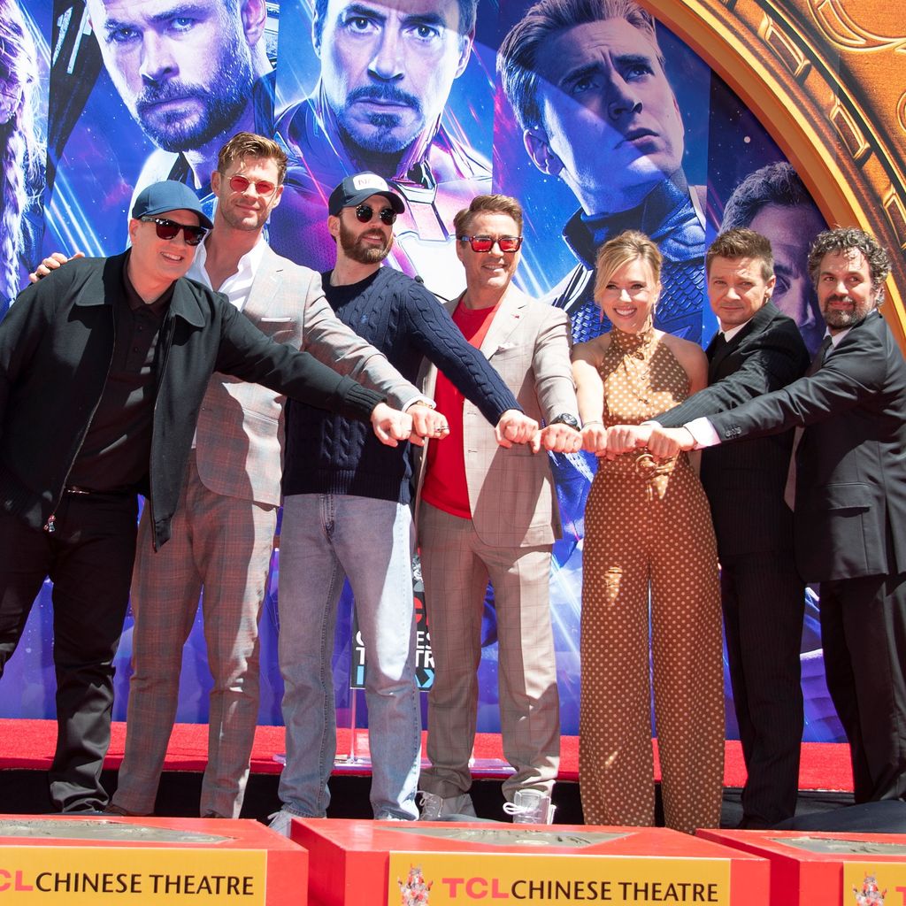 Kevin Feige, Chris Hemsworth, Chris Evans, Robert Downey Jr. u.a. in LA im April 2019