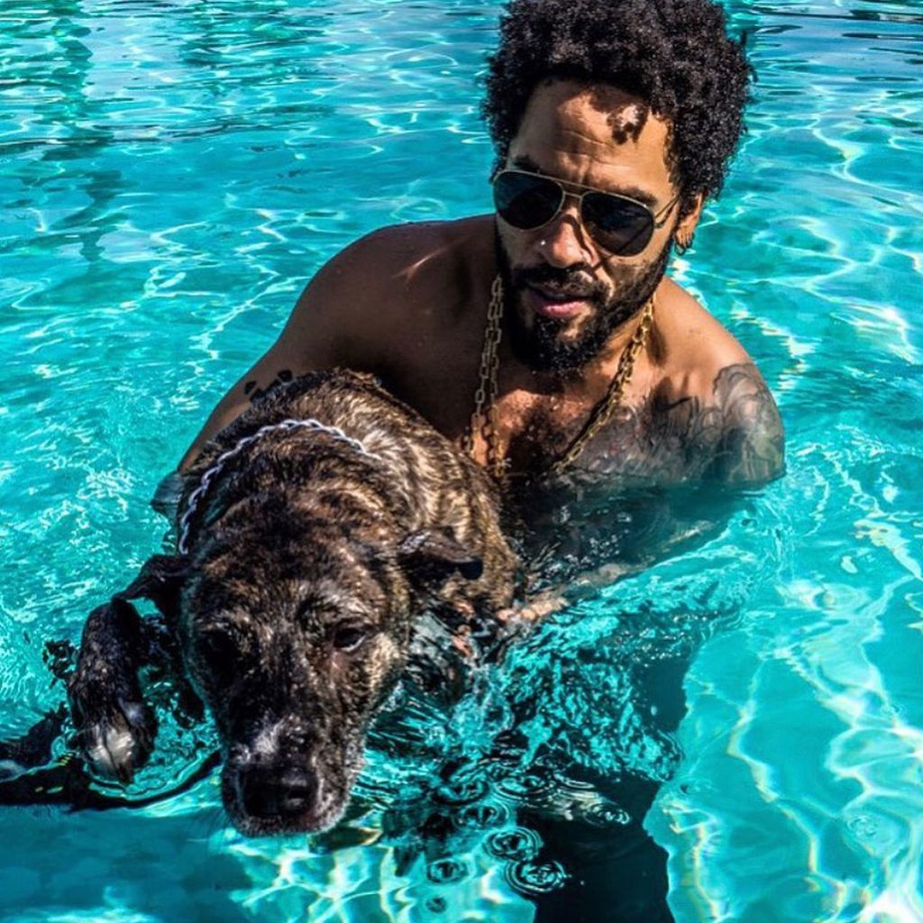 Lenny Kravitz mit seinem Hund Leroy Brown
