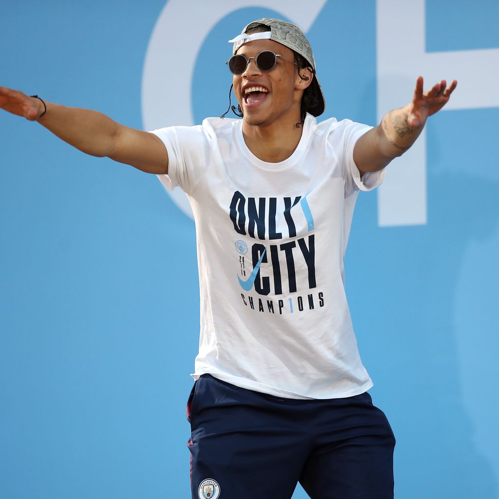 Leroy Sané bei der Meisterfeier von Manchester City im Mai 2018