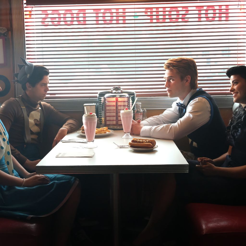 Lili Reinhart, Cole Sprouse, KJ Appa, Camila Mendes in "Riverdale"