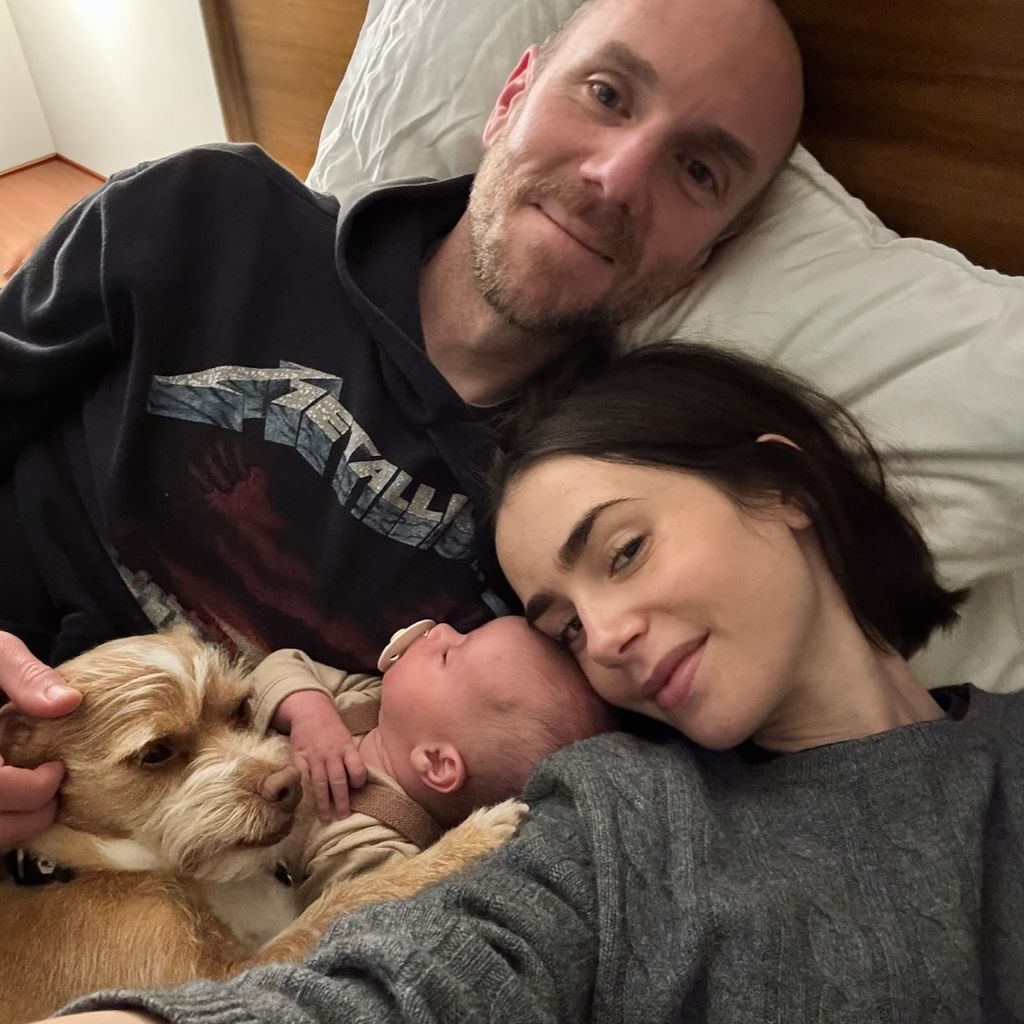 Lily Collins und ihr Mann Charlie McDowell mit ihrer Tochter Tove, Februar 2025