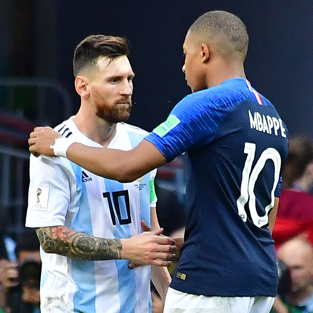 Lionel Messi und Kylian Mbappé nach dem WM-Achtelfinale 2018