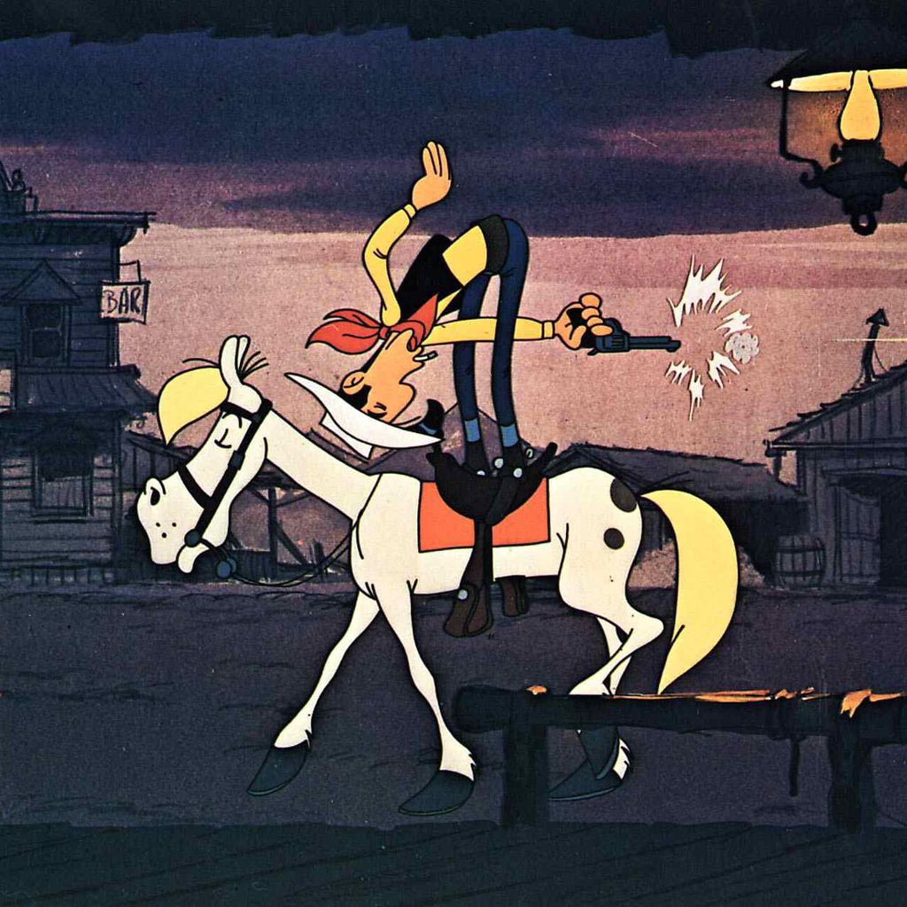 Lucky Luke auf seinem Pferd Jolly Jumper