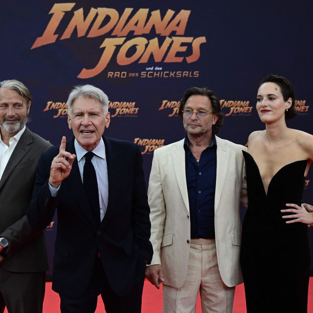 Mads Mikkelsen, Harrison Ford, Thomas Kretschmann und Phoebe Waller-Bridge in Berlin 2023