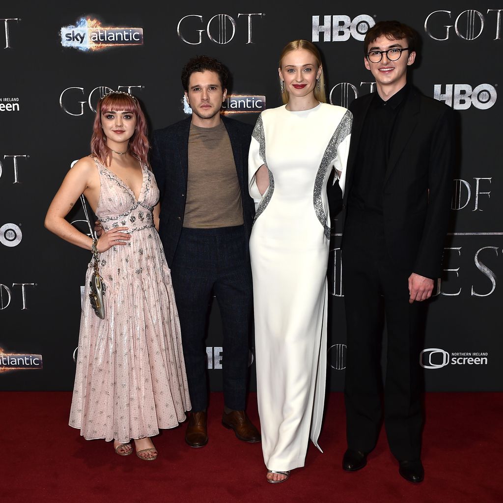 Maisie Williams, Kit Harington, Sophie Turner and Isaac Hempstead Wright im April 2019