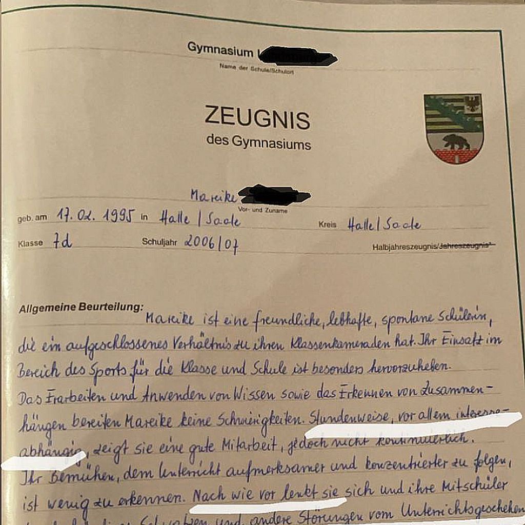 Mareike Müllers Zeugnis