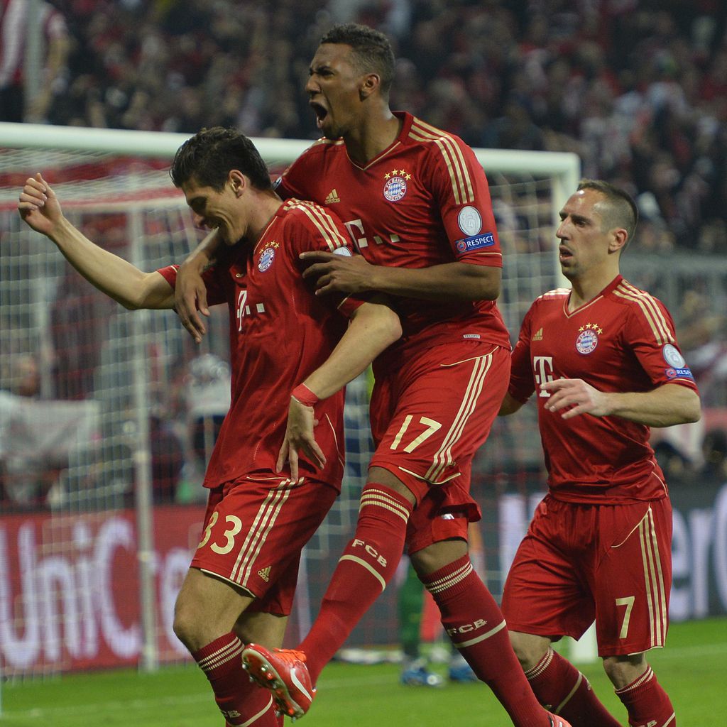 Mario Gomez, Jérôme Boateng und Franck Ribéry bei einem Champions-League-Spiel