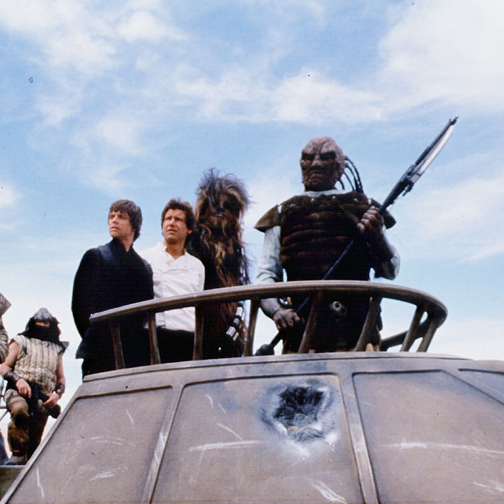 Mark Hamill, Harrison Ford und Peter Mayhew in "Star Wars: Episode VI – Die Rückkehr der Jedi-Ritter