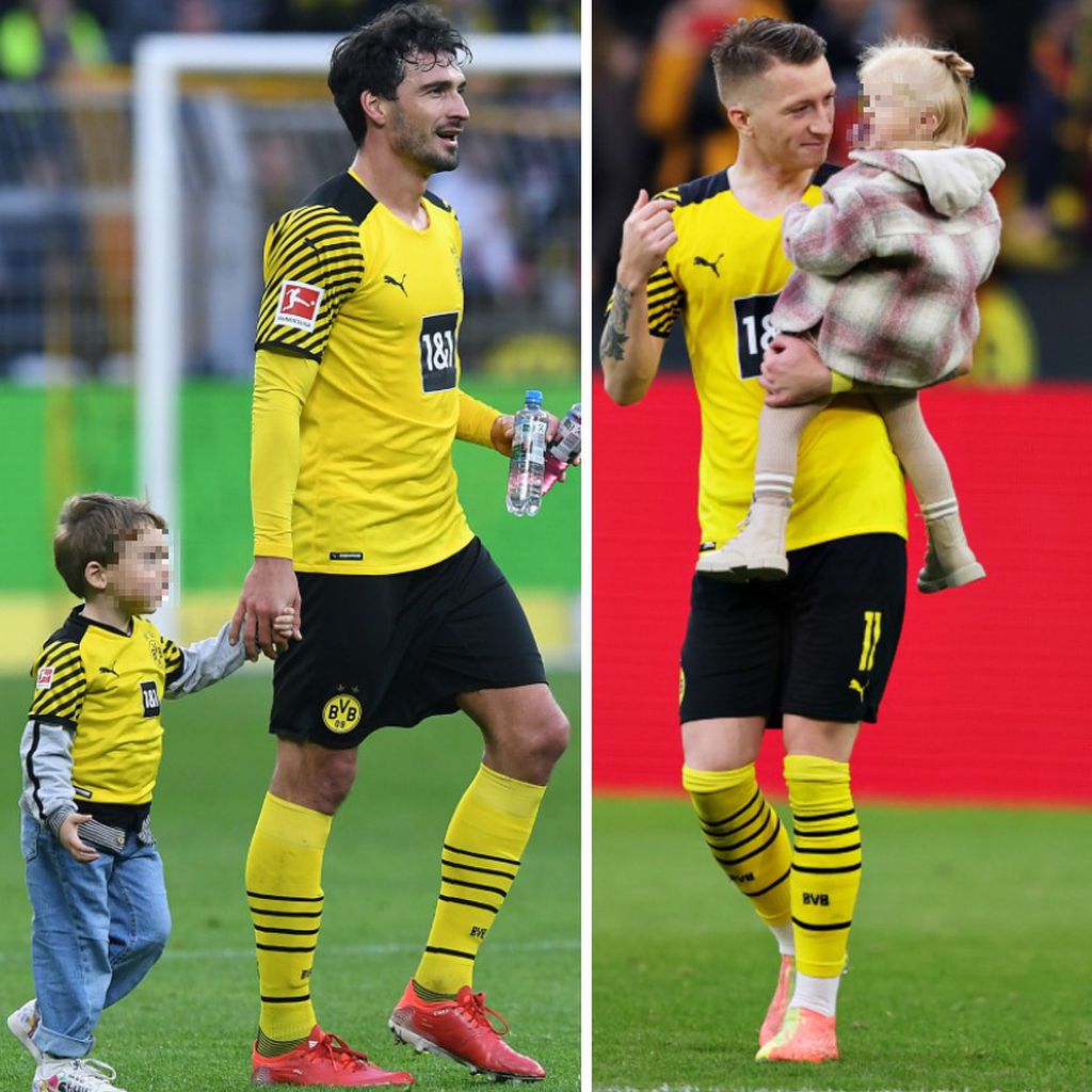 Mats Hummels mit seinem Sohn Ludwig und Marco Reus mit seiner Tochter