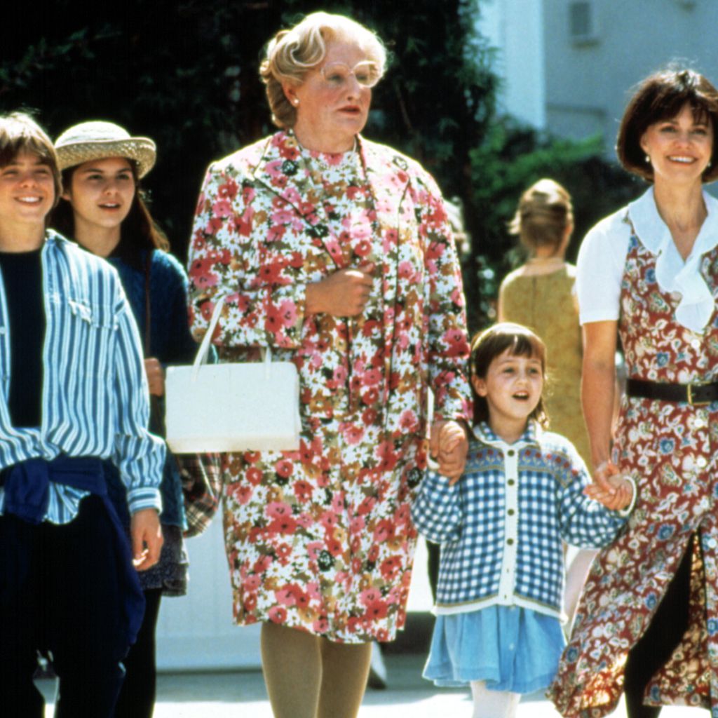 Matthew Lawrence, Lisa Jakub, Robin Williams, Mara Wilson und Sally Field in "Mrs. Doubtfire"
