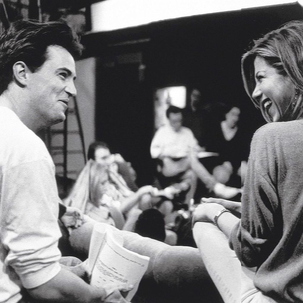 Matthew Perry und Jennifer Aniston am Set von "Friends"