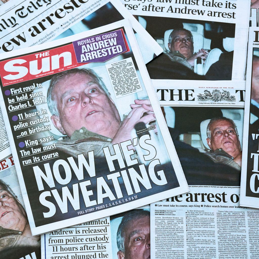 Britische Zeitungen berichten über die Festnahme von Andrew Mountbatten Windsor am 19. Februar 2026 in London