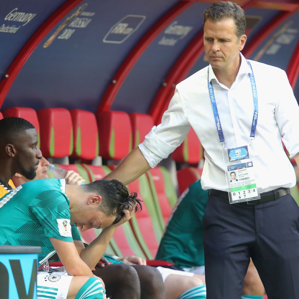 Mesut Özil, Antonio Rüdiger und Oliver Bierhoff nach dem WM-Aus 2018