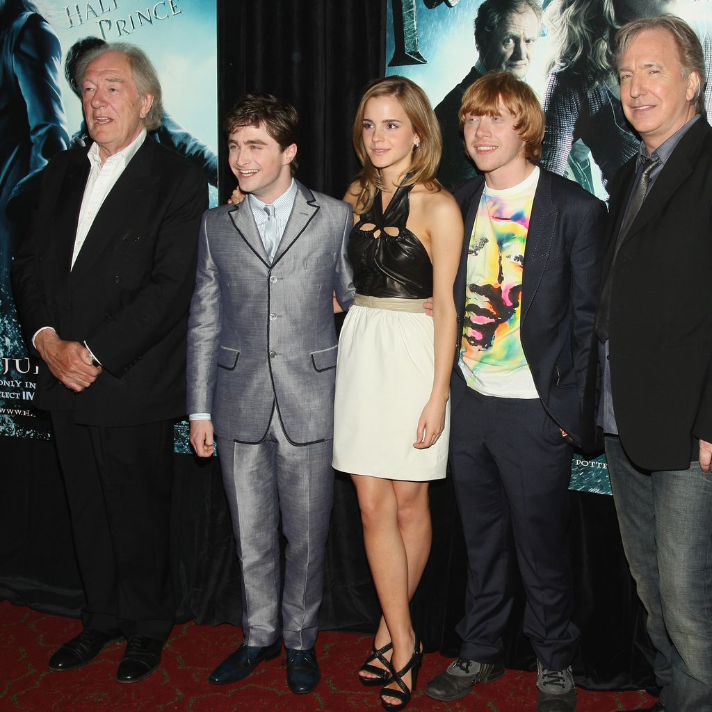 Michael Gambon, Daniel Radcliffe, Emma Watson, Rupert Grint and Alan Rickman im Juli 2009 in New Yor