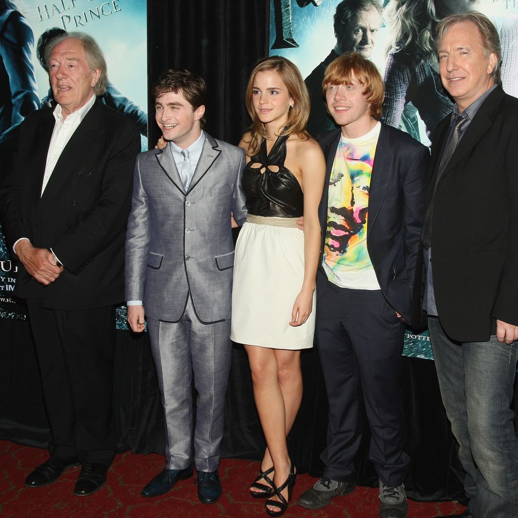 Michael Gambon, Daniel Radcliffe, Emma Watson, Rupert Grint und Alan Rickman 2009 in New York