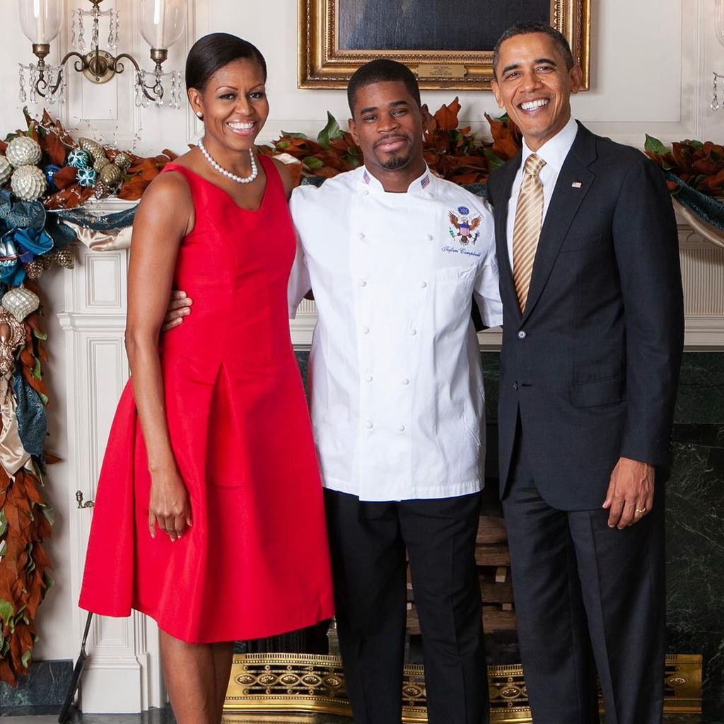 Michelle und Barack Obama mit Tafari Campbell