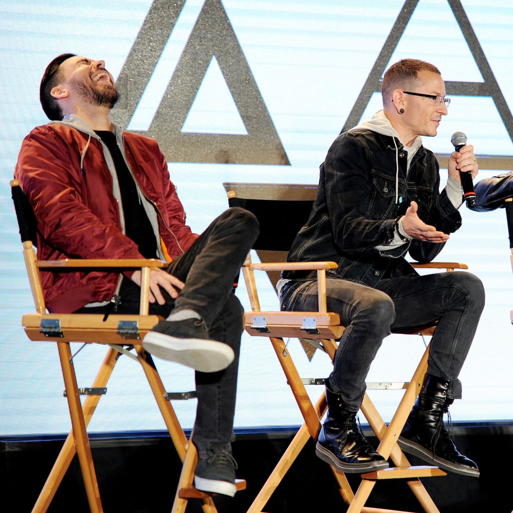 Mike Shinoda, Chester Bennington und Jared Leto bei einer Pressekonferenz 2014