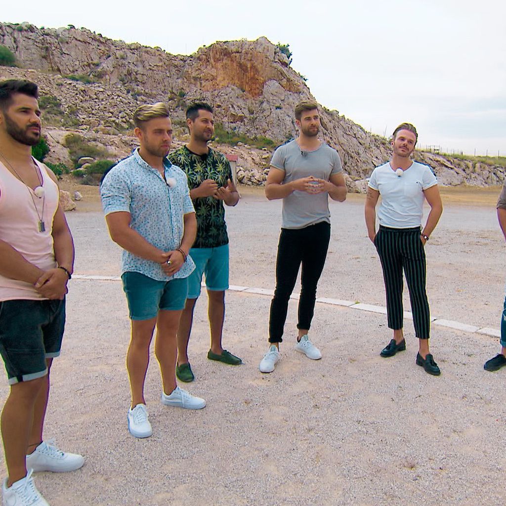 Mudi, Andreas, Matin, Marco, Luca, Tim und Gerda in Folge 3 von "Die Bachelorette"