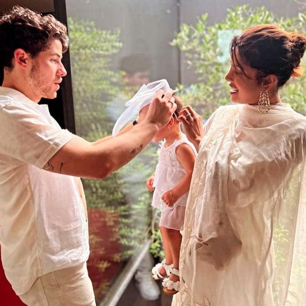 Nick Jonas und Priyanka Chopra mit ihrer Tochter Malti