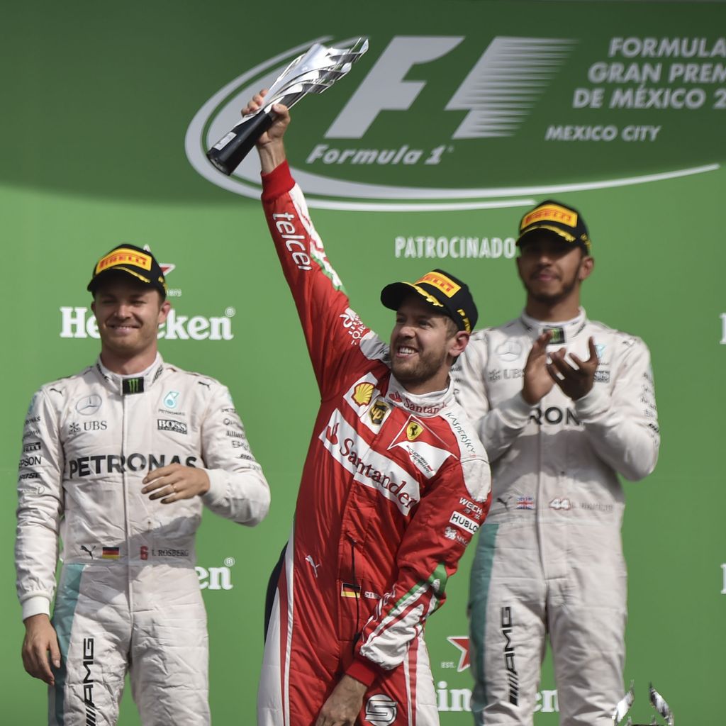 Nico Rosberg, Sebastian Vettel und Lewis Hamilton 2016 beim Grand Prix von Mexiko