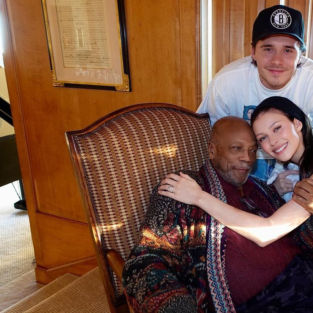 Quincy Jones, Nicola und Brooklyn Peltz Beckham bei einem Familienessen