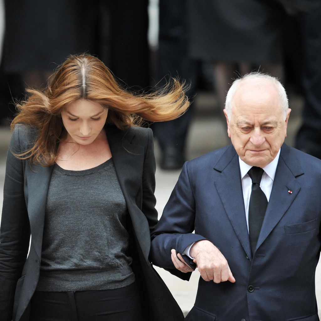 Nicolas Sarkozy, Carla Bruni-Sarkozy und Pierre Bergé bei der Trauerfeier von Yves Saint Laurent
