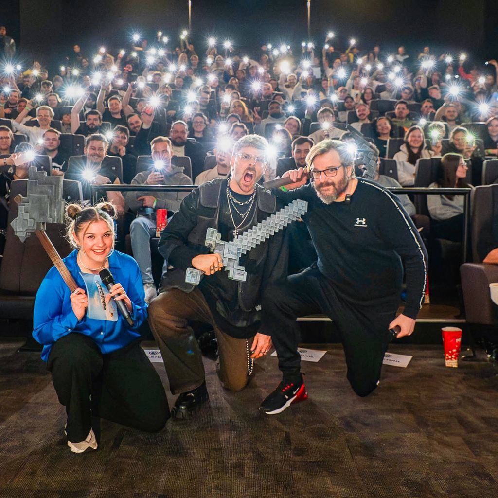 Olivia Mees, Rewinside und Gronkh bei einer "Minecraft"-Promoveranstaltung, April 2025