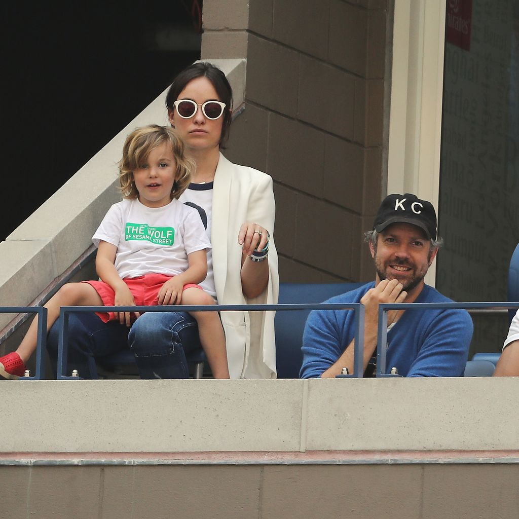 Olivia Wilde, ihr Sohn Otis, Jason Sudeikis und James Franco im Jahr 2017