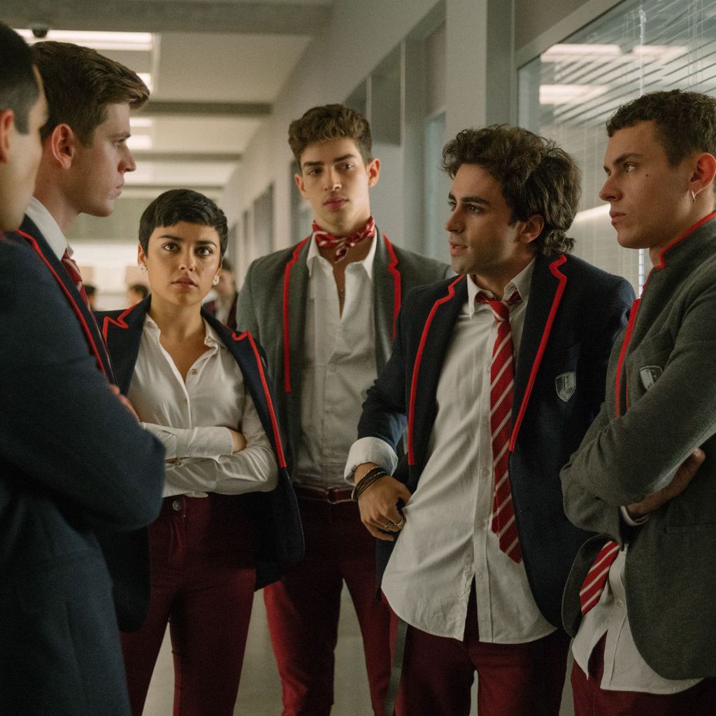 Omar, Guzmán, Ari, Patrick, Samuel und Ander in "Élite"