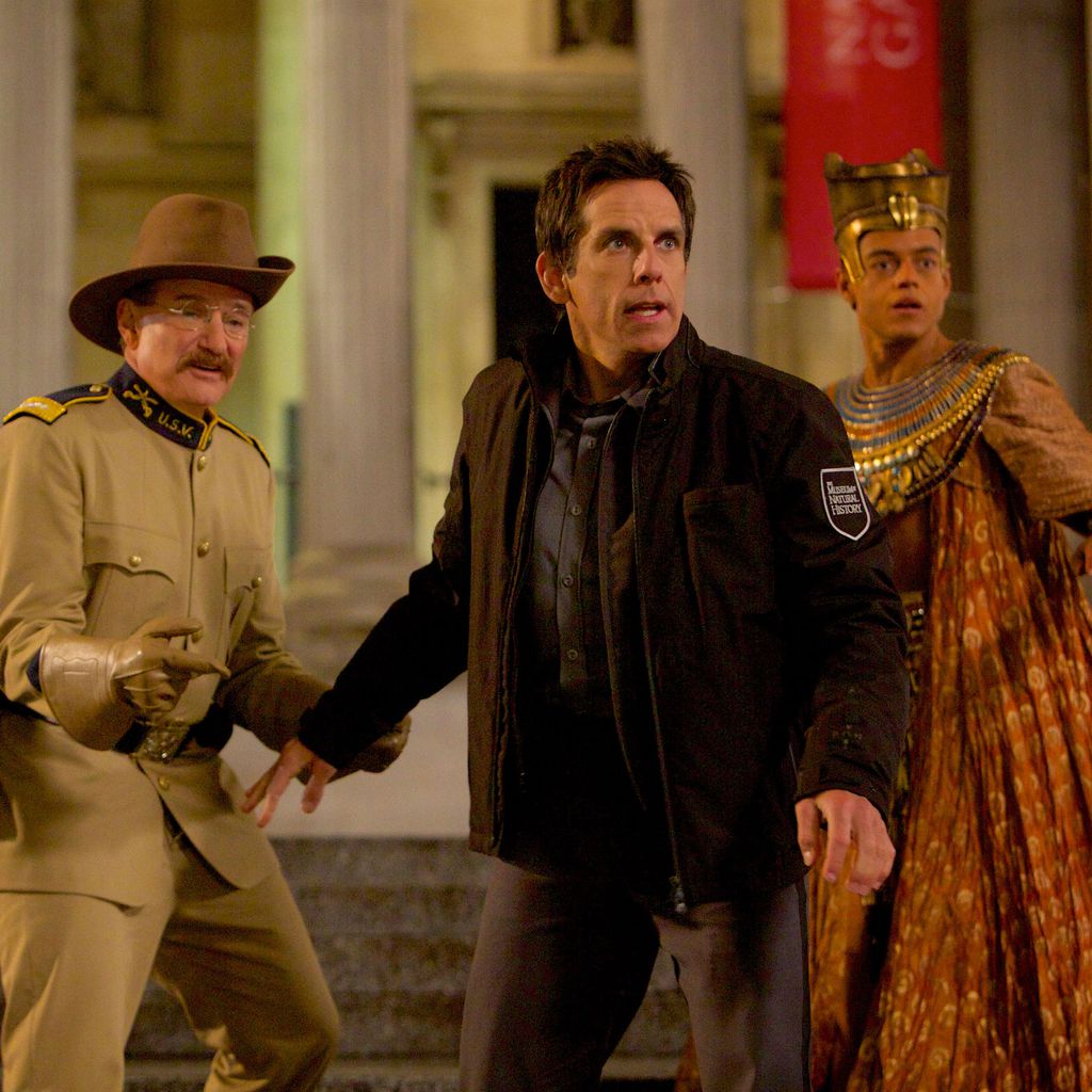 Patrick Gallagher, Robin Williams, Ben Stiller und Rami Malek in "Nachts im Museum 3"