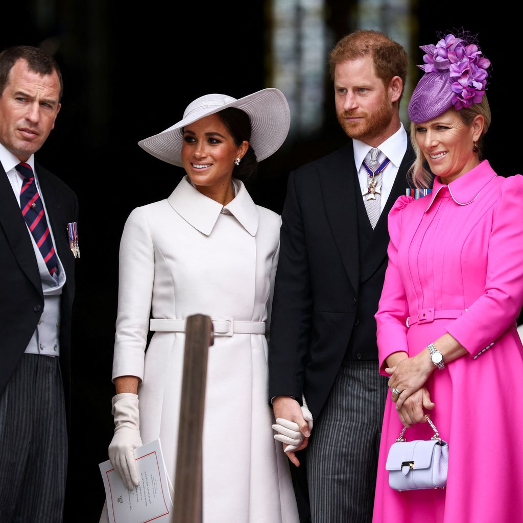 Peter Phillips, Herzogin Meghan, Prinz Harry, Zara und Mike Tindall