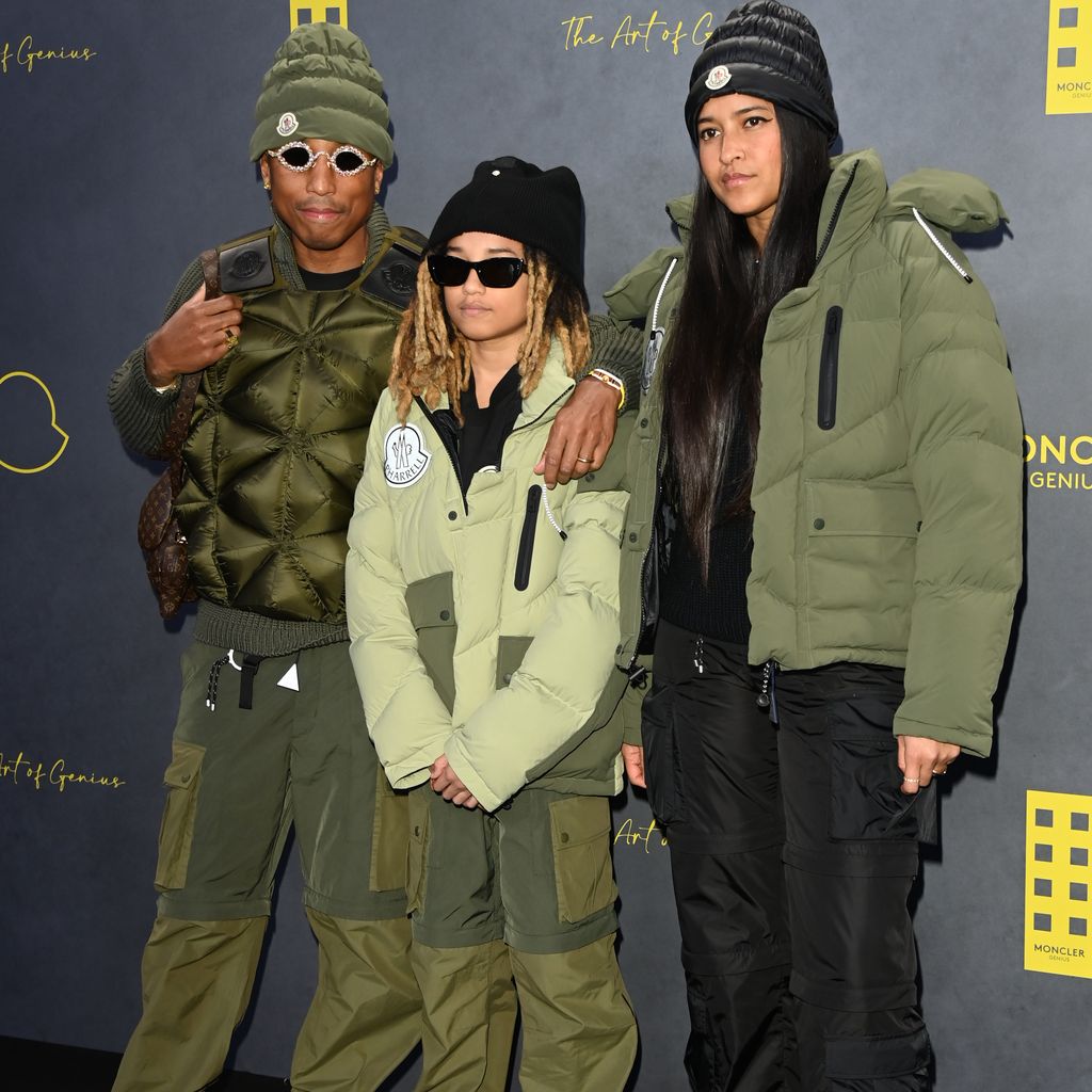 Pharrell Williams, sein Sohn Rocket Ayer Williams und seine Frau Helen Lasichanh, Februar 2023