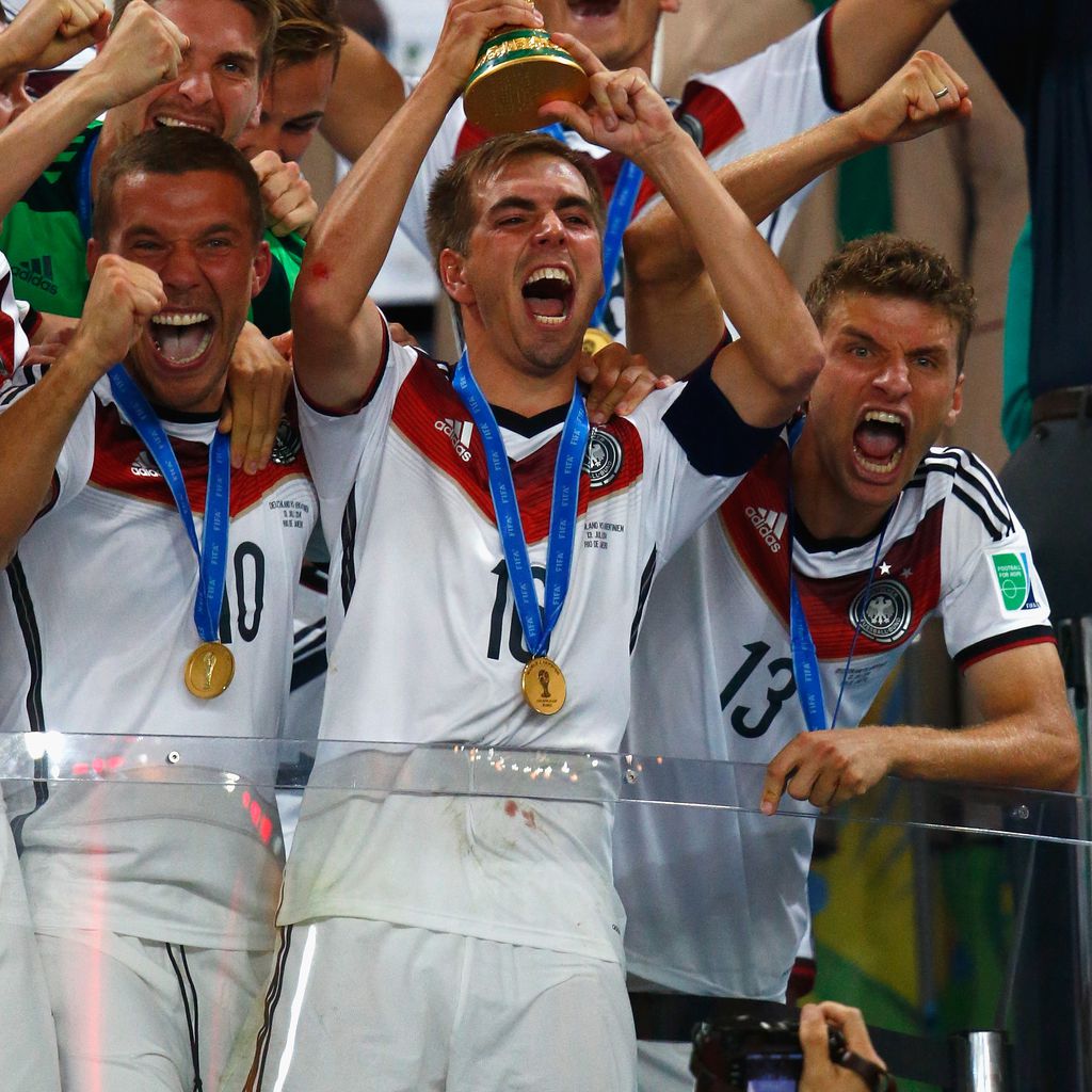 Philipp Lahm (Mitte) nach dem Gewinn des Weltmeistertitel im Juli 2014 in Brasilien