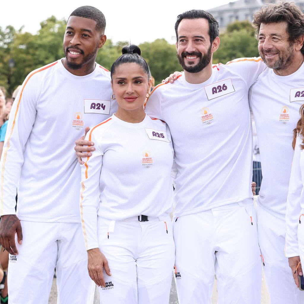 Presnel Kimpembe, Salma Hayek, Mathieu Forget und Patrick Brue, Juli 2024